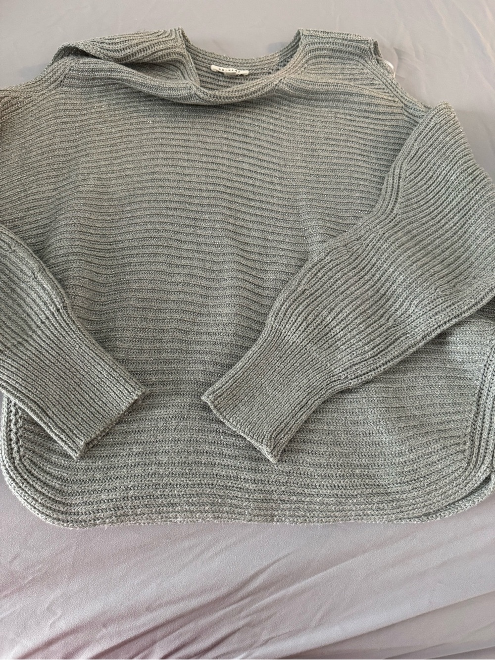 Light Gray Ribbed Knit Sweater - Picture 6 of 6
